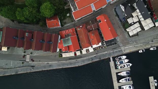 Aerial view of Stavanger harbor and boats Norway.