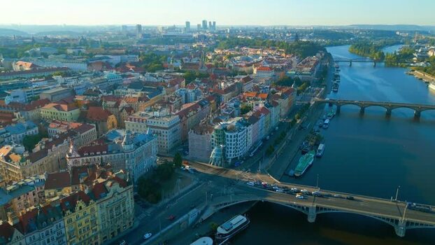Aerial view of Dancing House in Prague Czechia.