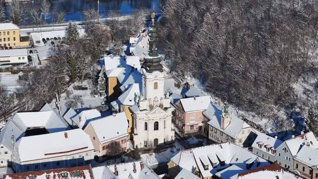Aerial view of the historic church in Ehrenhausen Austria. Aerial view of the historic church in Ehrenhausen Austria.