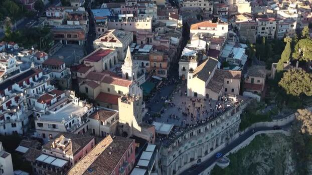 Aerial view of Piazza IX Aprile and historic center Italy.