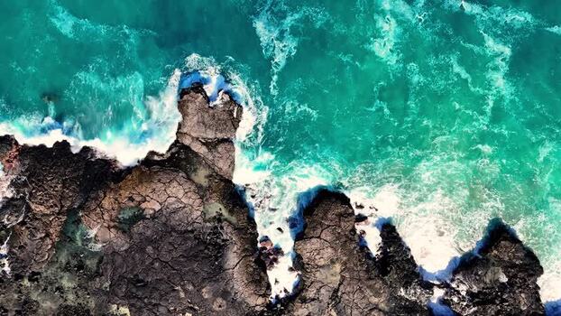Aerial view of the volcanic coastline at Kalaemamo United States.