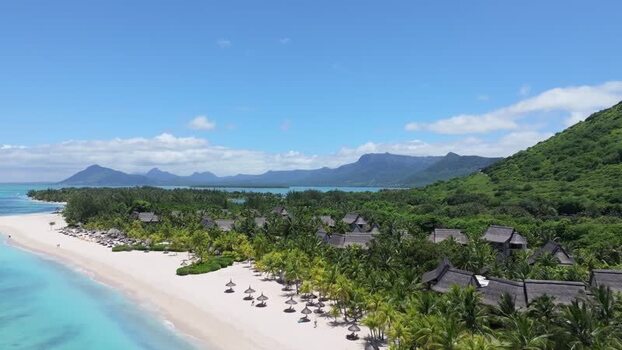 Aerial view of Le Morne Brabant and tropical beach Mauritius.