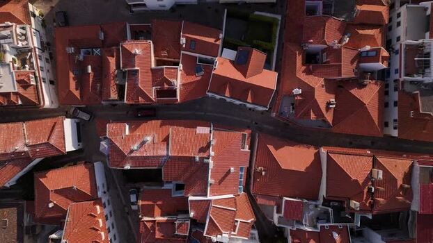 Aerial view of red tiled rooftops in Cascais Portugal. Aerial view of red tiled rooftops in Cascais Portugal.