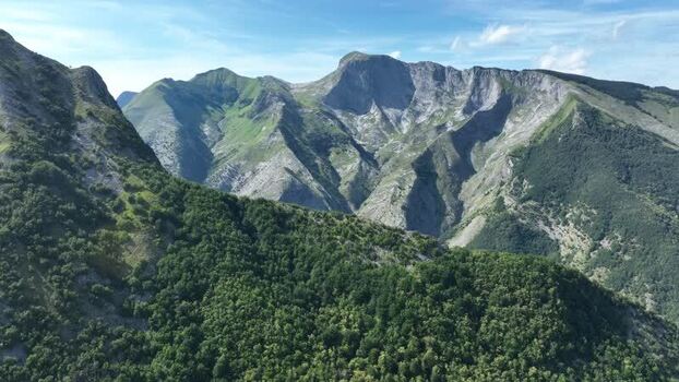 Aerial view of Monte Freddone and mountain slopes Italy.