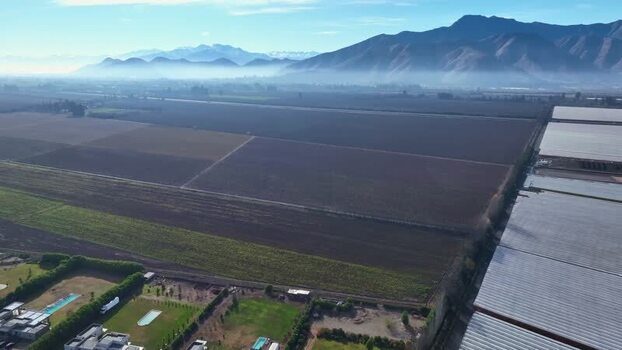 Aerial view of agricultural fields in Santiago Chile.