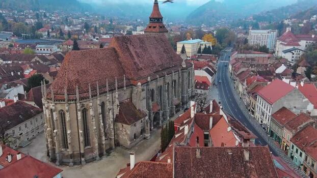 Aerial view of Black Church in the old town of Brasov Romania. Aerial view of Black Church in the old town of Brasov Romania.