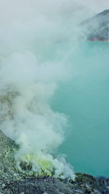 View of Kawah Ijen volcanic lake Indonesia.