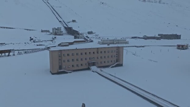 Aerial view of Pyramiden Svalbard and Jan Mayen.