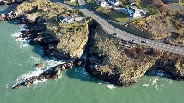Aerial view of the coastal road in Portnablagh Ireland.