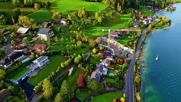 Aerial view of Attersee in Vocklabruck District Austria.