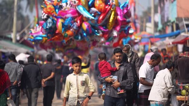 View of a crowded street market with colorful balloons Bangladesh. View of a crowded street market with colorful balloons Bangladesh.