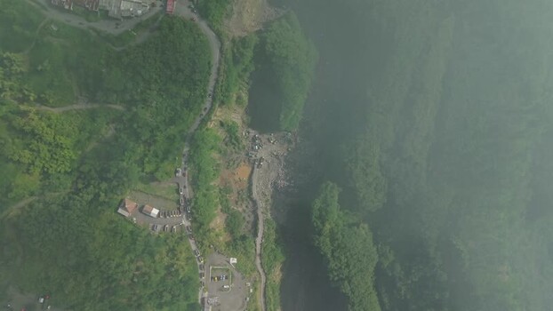 Aerial view of Tambang Pasir Merapi Kali Gendol Sand Mine Indonesia.