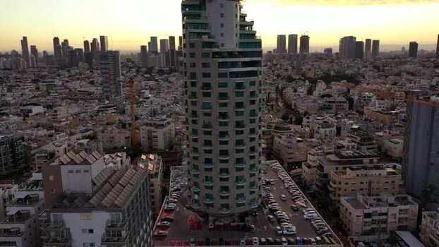 Aerial view of skyscraper and skyline Israel.