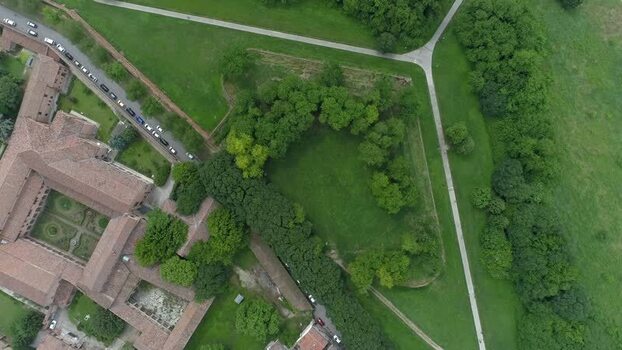 Aerial view of the Certosa di Ferrara monastery and park Italy. Aerial view of the Certosa di Ferrara monastery and park Italy.