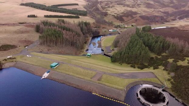 Aerial view of Whiteadder Reservoir dam and hills United Kingdom. Aerial view of Whiteadder Reservoir dam and hills United Kingdom.