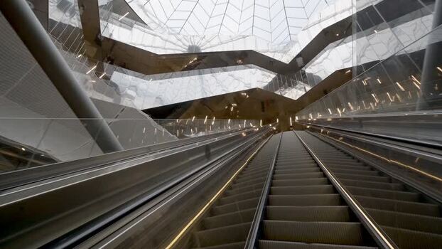 View of escalators inside Gare Gustave Roussy Villejuif France. View of escalators inside Gare Gustave Roussy Villejuif France.