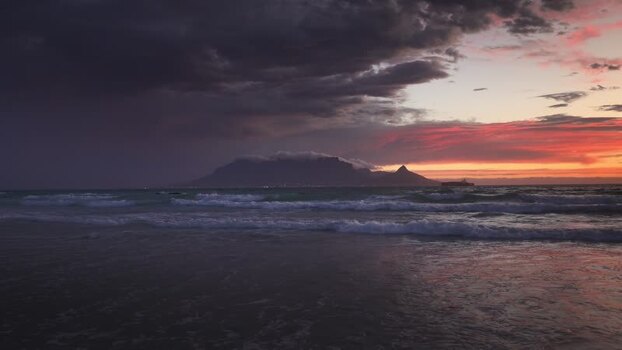 View of Table Mountain and Lion s Head at sunset South Africa.