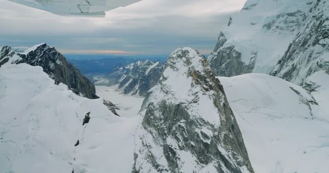 Aerial view of Mount McKinley and glaciers United States.