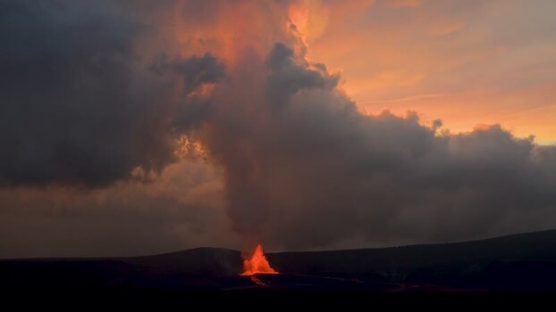View of volcanic eruption under a dramatic sky United States.