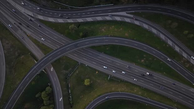 Aerial view of highway interchange Portugal.