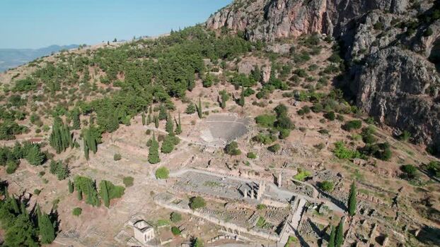 Aerial view of the ancient ruins of Delphi Greece. Aerial view of the ancient ruins of Delphi Greece.
