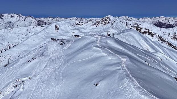Aerial view of snow covered mountains in Nauders Austria.