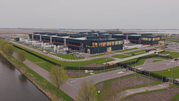 Aerial view of Microsoft datacenter AMS campus 13 Netherlands.