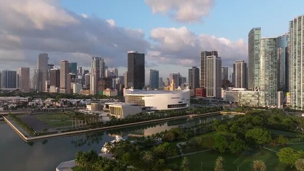 Aerial view of Biscayne Boulevard and skyline United States.