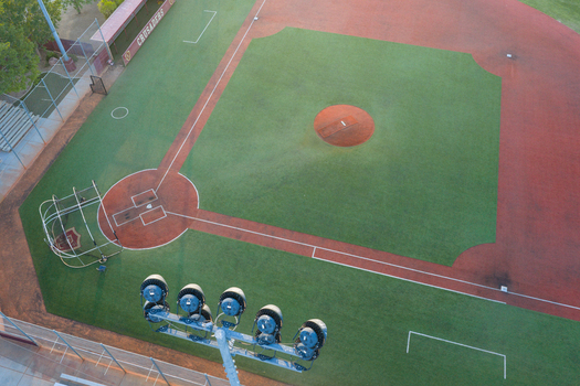 Aerial view of a baseball field with a pitcher s mound home plate and stadium lights in Las Vegas Nevada United States. Aerial view of a baseball field with a pitcher s mound home plate and stadium lights in Las Vegas Nevada United States.
