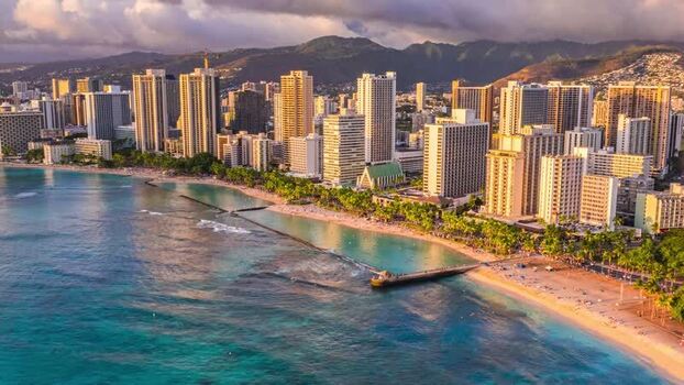 Aerial view of Waikiki Beach in Honolulu United States.