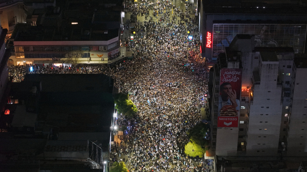 Buenos Aires Argentina 15 July 2026 Aerial view of a massive crowd celebrating in the streets at the Cabildo and Juramento intersection in Belgrano during the night. Buenos Aires Argentina 15 July 2026 Aerial view of a massive crowd celebrating in the streets at the Cabildo and Juramento intersection in Belgrano during the night.