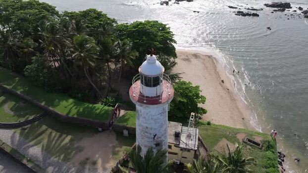 Aerial view of Colombo Lighthouse and coastline Sri Lanka.