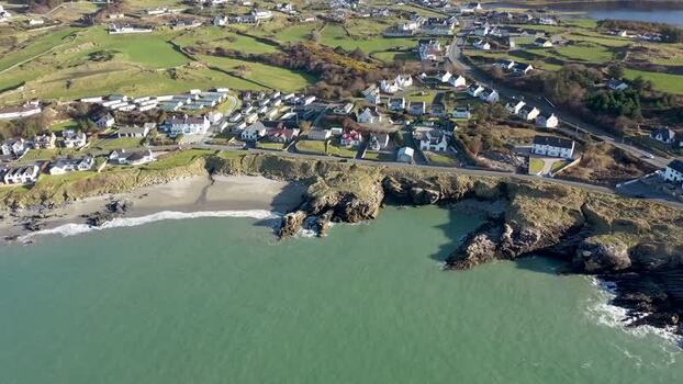 Aerial view of Portnablagh coastal village in County Donegal Ireland.