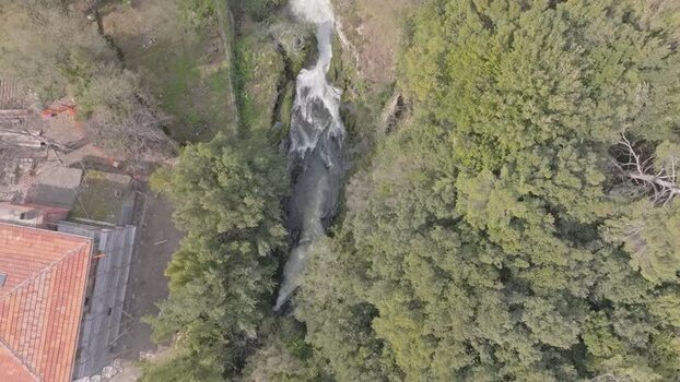Aerial view of Marmore Falls in Terni Italy.