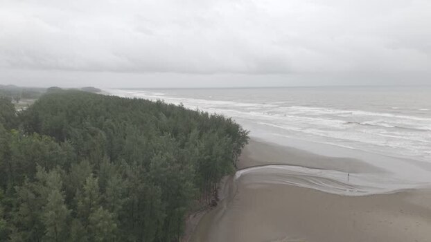 Aerial view of Inani Beach coastline in Bangladesh.