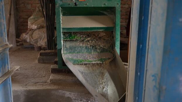 View of grain processing machine in a workshop Nepal.