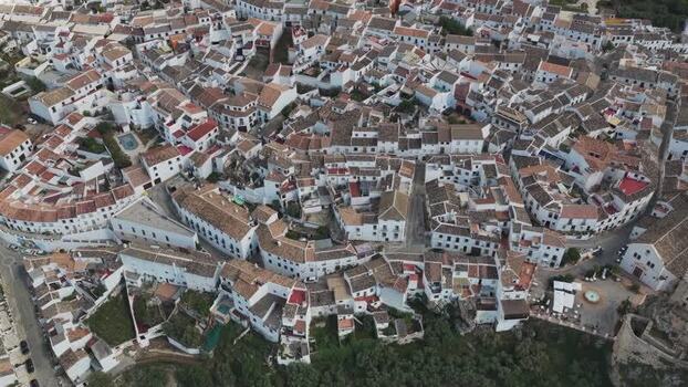 Aerial view of the white village of Zuheros Spain.