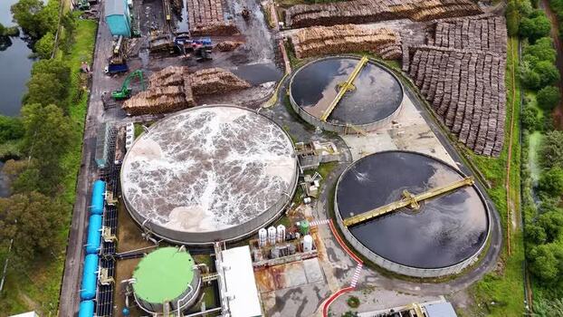 Aerial view of the Ence pulp mill industrial facility Spain. Aerial view of the Ence pulp mill industrial facility Spain.