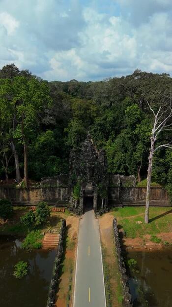 Aerial view of Angkor Thom South Gate in Krong Siem Reap Cambodia. Aerial view of Angkor Thom South Gate in Krong Siem Reap Cambodia.