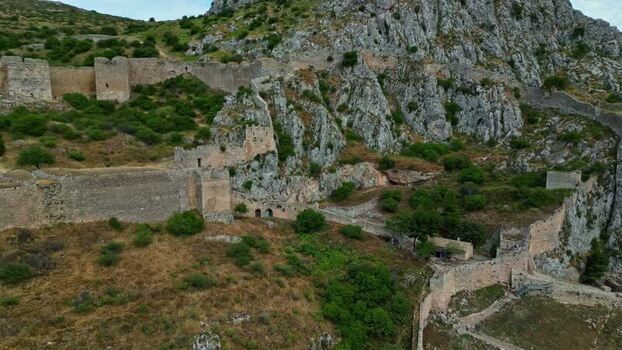 Aerial view of Acrocorinth fortress in Greece.
