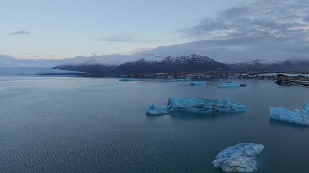Aerial view of Jokulsarlon Glacier Lagoon Iceland.