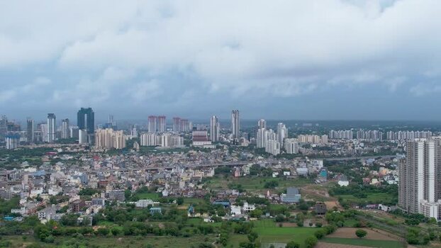 Aerial view of Gurugram cityscape India.
