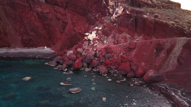 Aerial view of Red beach Greece.