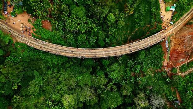 Aerial view of Nine Arch Bridge in Sri Lanka.