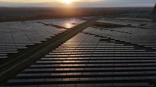 Aerial view of solar park in Trino Italy.