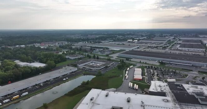 Aerial view of industrial warehouses in Indianapolis United States.