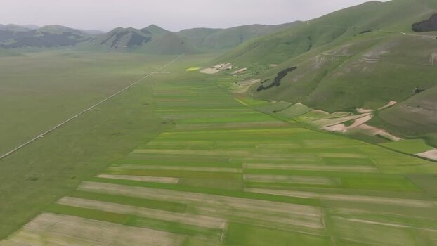 Aerial view of Piana di Castelluccio in Italy.