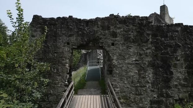 Aerial view of castle ruins Liechtenstein.