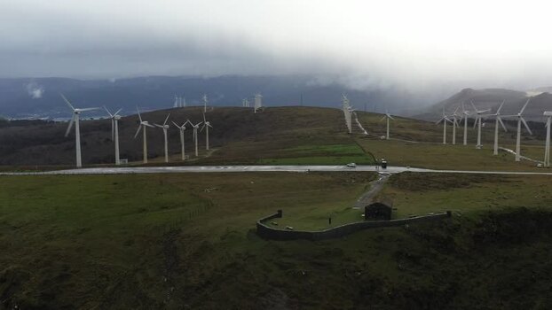 Aerial view of Garita de Herbeira and wind turbines Spain. Aerial view of Garita de Herbeira and wind turbines Spain.