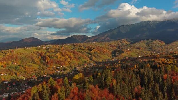 Aerial view of Transylvania landscape in autumn Romania.